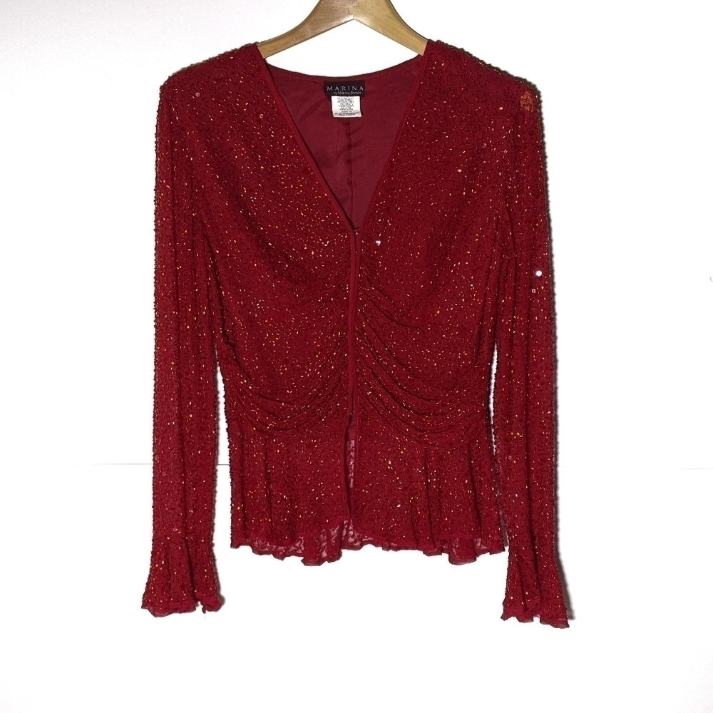 MARINA by Marina Bresler Beaded formal red blouse